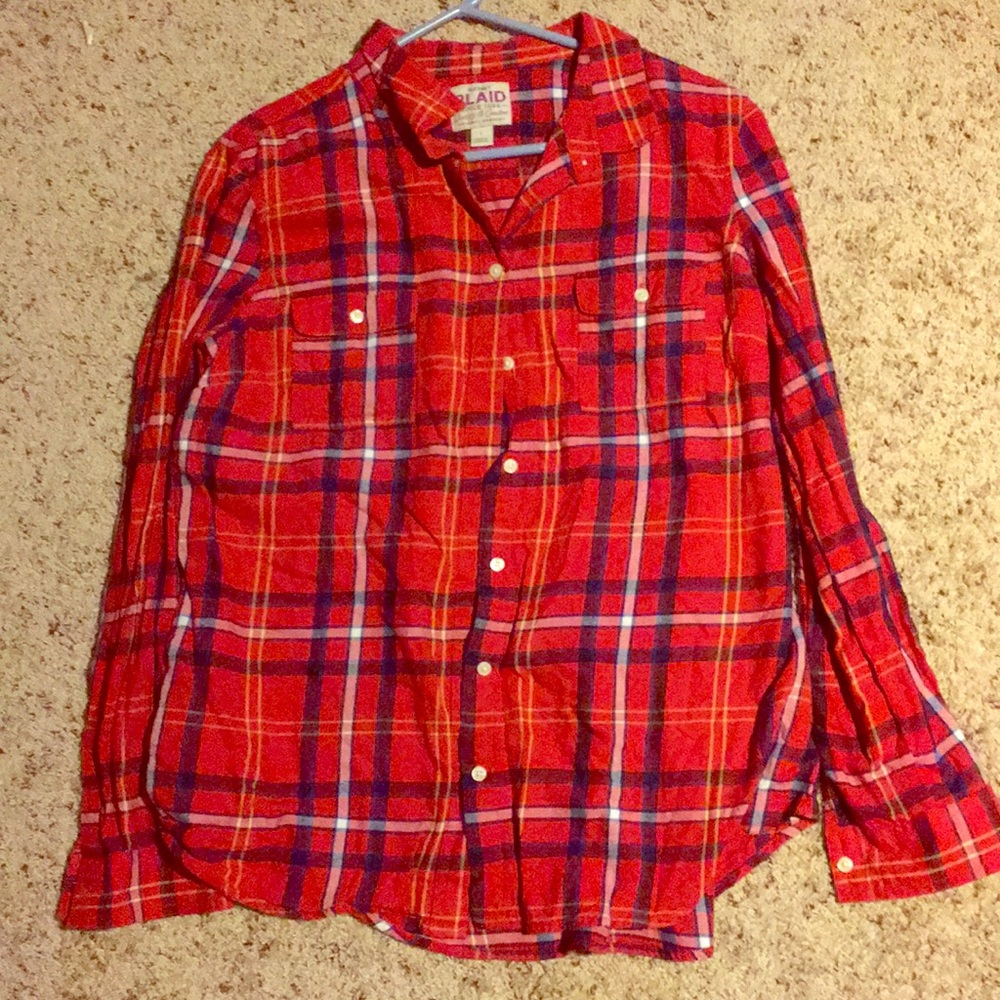 Red plaid button down